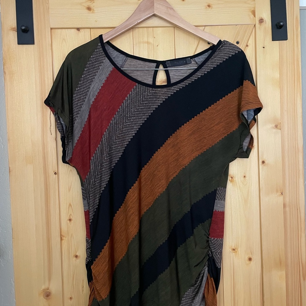 Women's Olive Multi-Stripe Short Sleeve Top